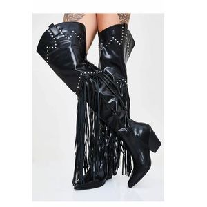 Dolla Kill Wester Fringe Thigh High Boot
